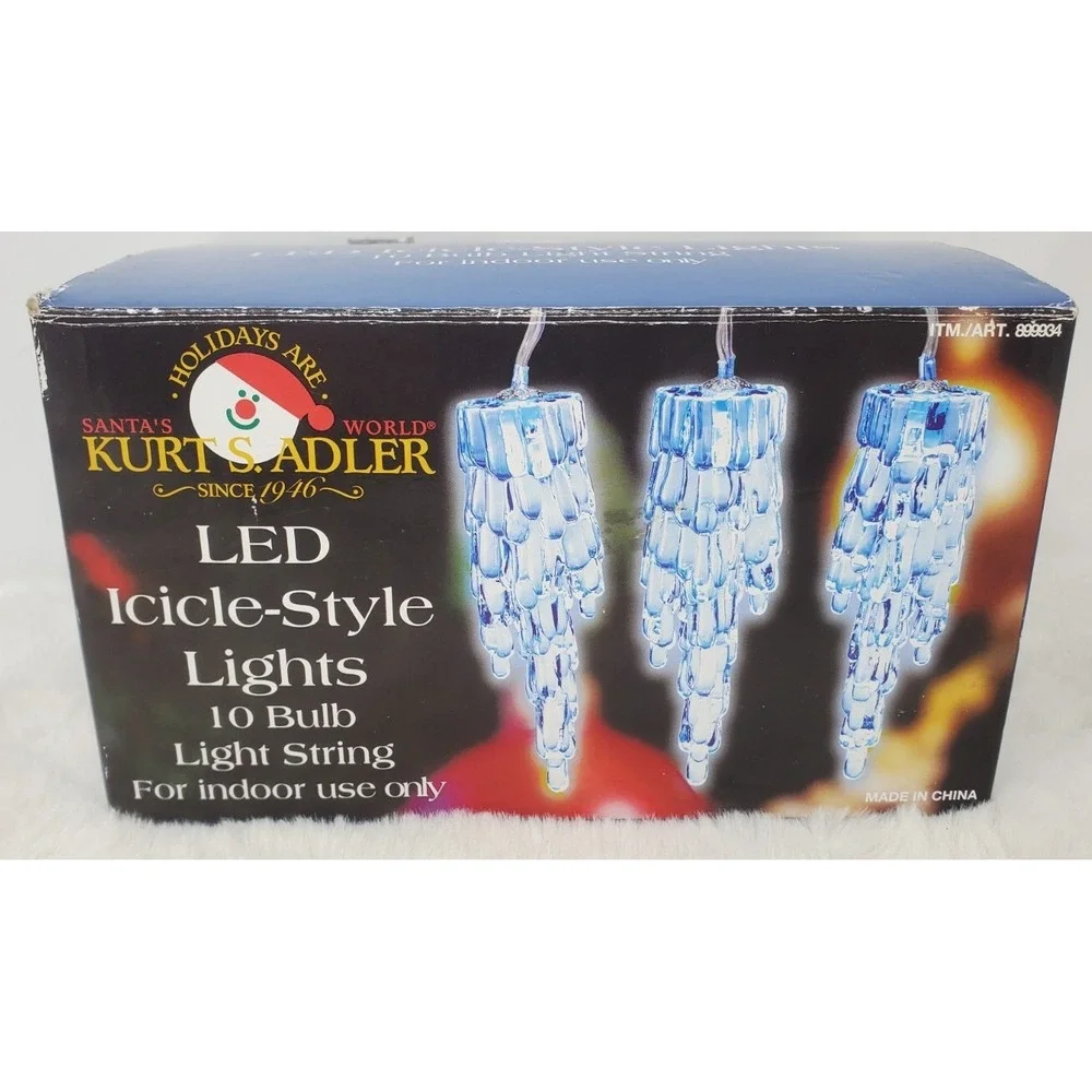 Kurt S. Adler Indoor LED Icicle-Style Lights 10 Bulb String w/Mounting Clips VTG